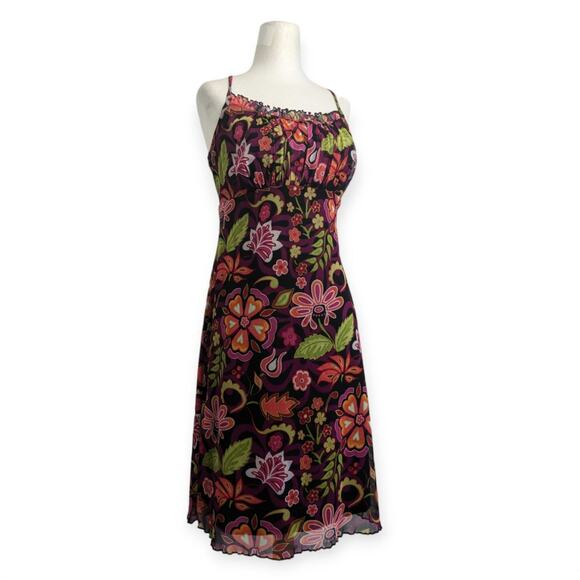Y2K Vintage Daisy Print Milkmaid Layered Mesh Slip Dress - Picture 1 of 9